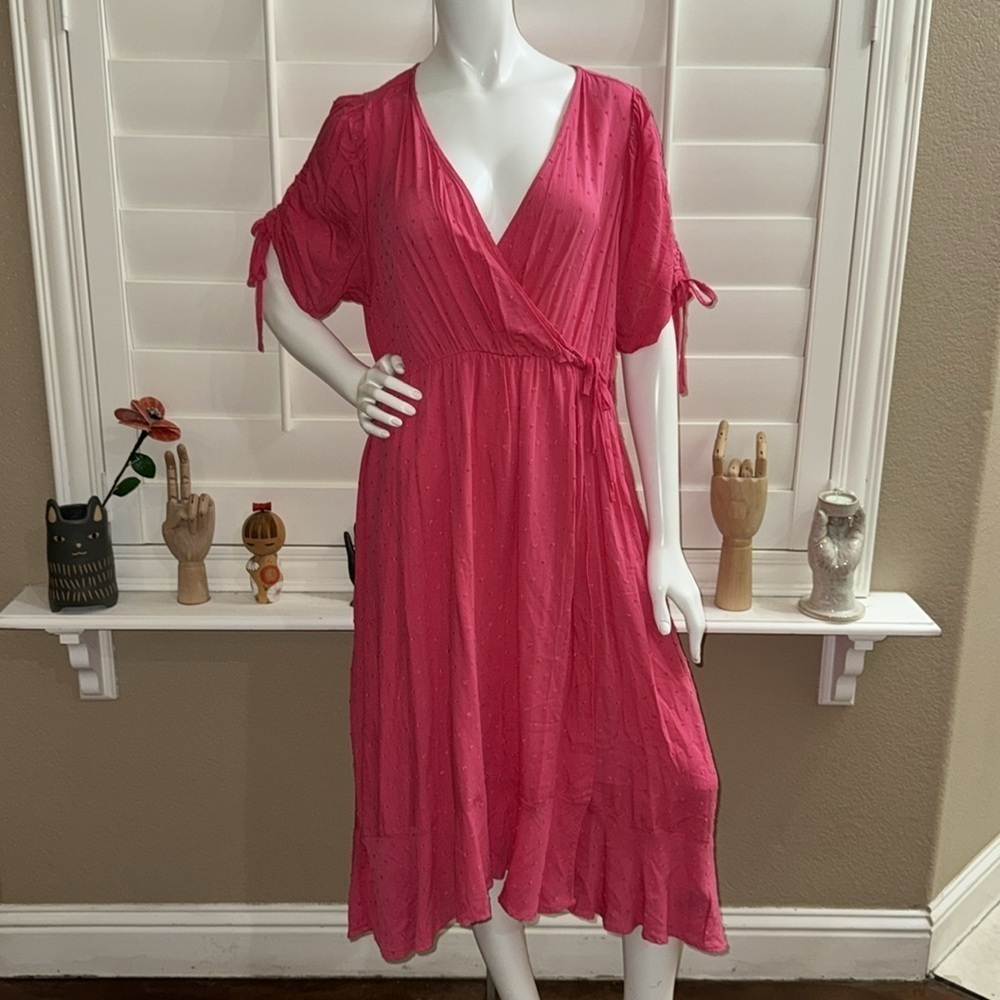 Torrid Midi Swiss Linen Surplice Dress Honeysuckle